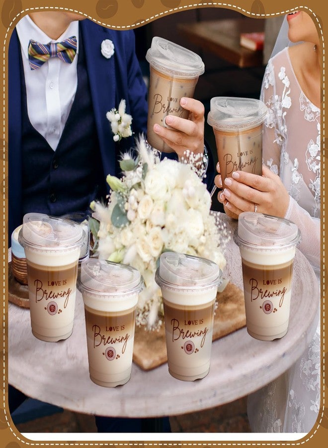 Willinglong 50 Pack Love Is Brewing Bridal Shower Cups Wedding Coffee Cups with Strawless Sip Lids 12 oz Love Is Brewing Iced Cup Disposable Cup for Reception Guests Bar Supplies Anniversary - Image 5